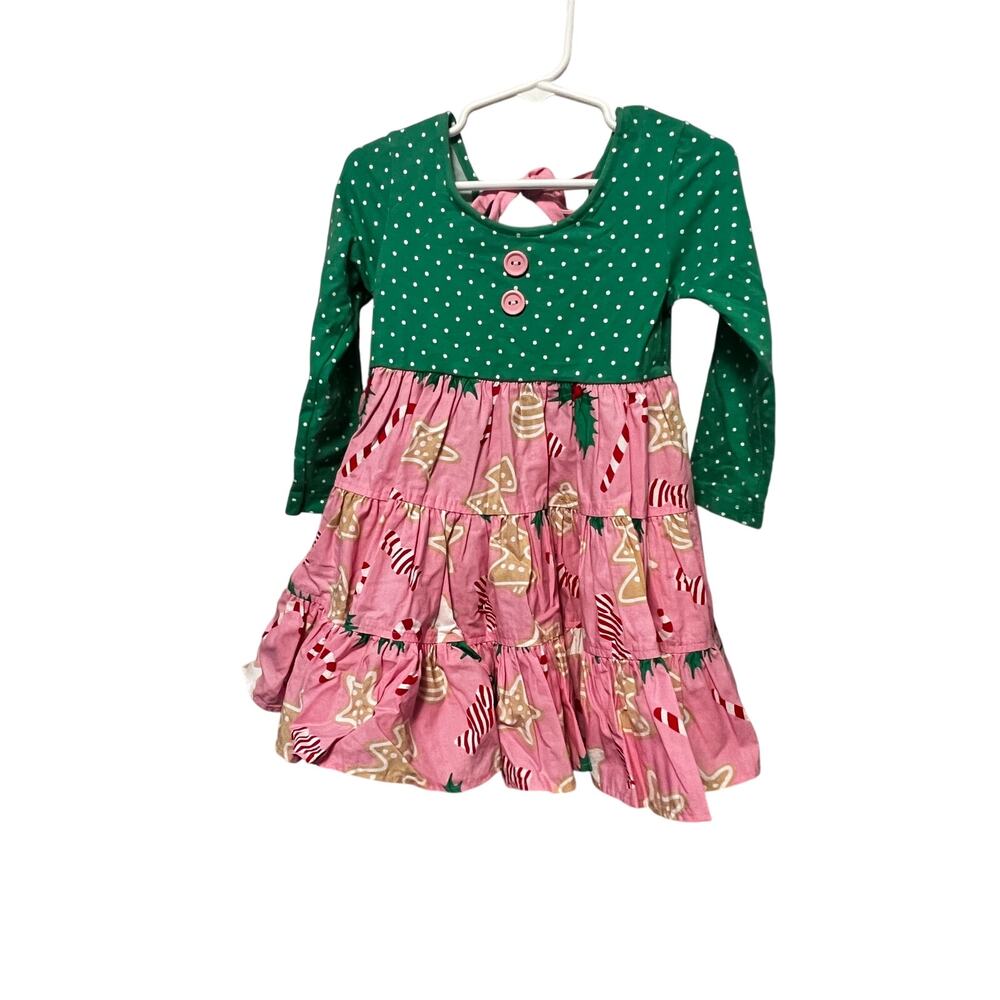 Eleanor Rose Britney Dress Size 3-4 Christmas Holiday Green Pink Polka Dot